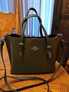 Coach Mollie Pebble Leather Shoulder Tote in Olive Green